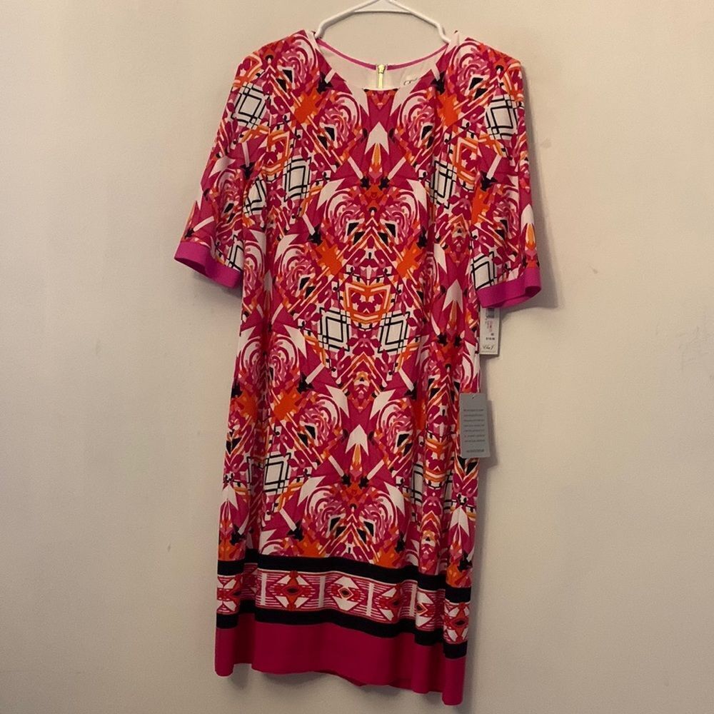 Eliza J pink red patterned short sleeve dress Size 10 NWT